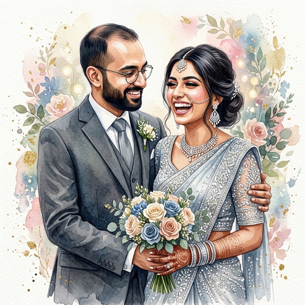 Jyothi and Eeshan Watercolor Illustration